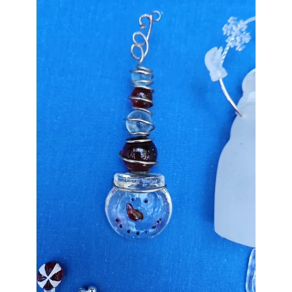 5 Frosted Snowman Ornaments‎ Lot Christmas Figures Glass & Acrylic Candy Canes
